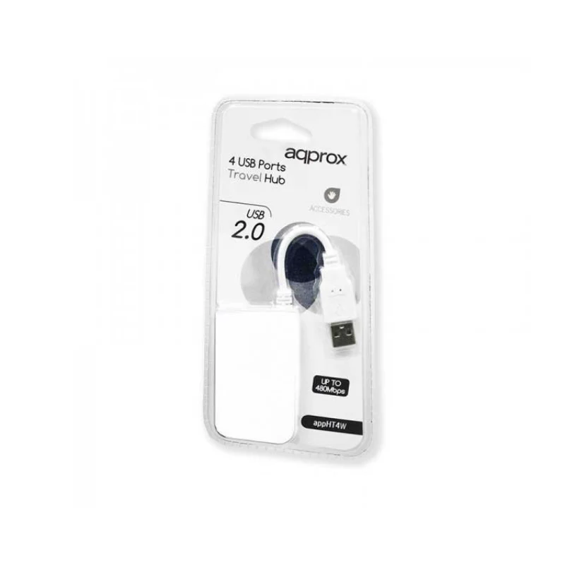 APPROX 4 PORT COMPACT TRAVEL HUB, WHITE, USB2.0, INTEGRAL CABLE - Image 2
