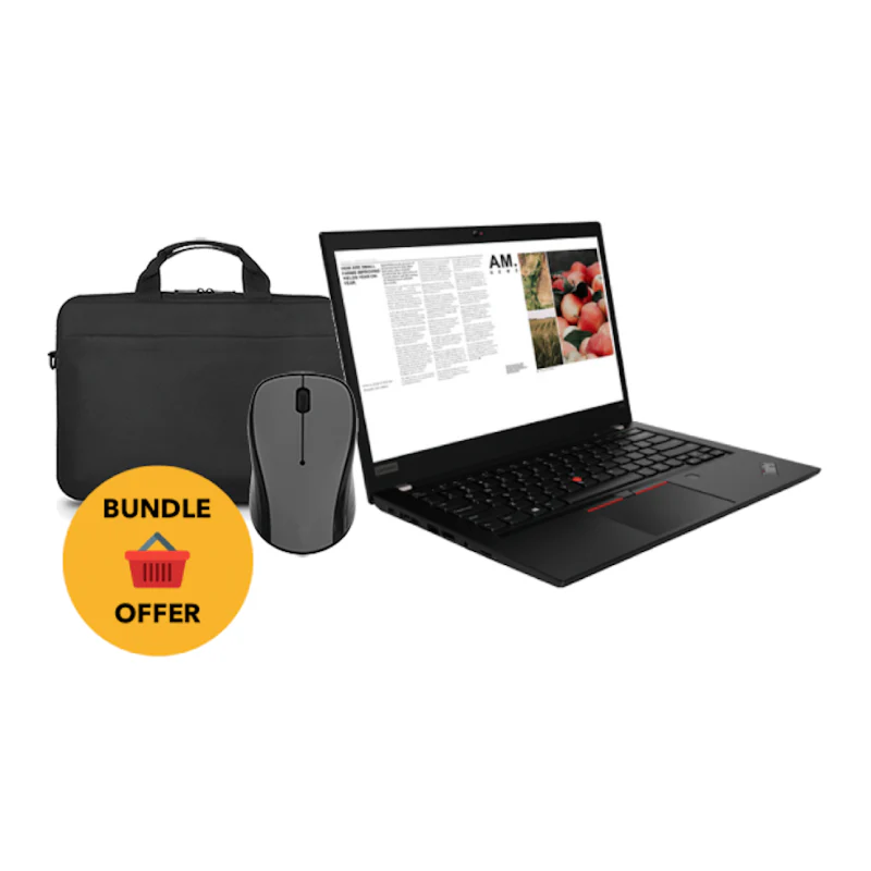 Teqcycle Remanufactured Lenovo Thinkpad T490 Core i5-8265U Bundle with Bag/Mouse